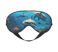 Dolphins Sea Turtle Shark Octopus Coral Sleep Mask,100% Natural Mulberry Silk Eye Mask with, Ultra-Soft Eye Covers for Sleeping, Travel, Nap
