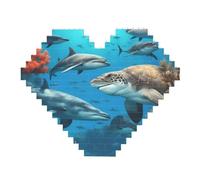 Dolphins Sea Turtle Shark Print Art Brick Puzzle Heart Shaped DIY Building Blocks Set 3D Jigsaw Home Decor 82 Pieces