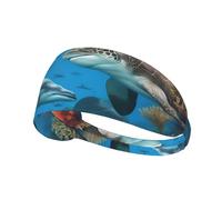 Dolphins Shark Coral Reef Printing Double-Sided,Unisex Elastic Sports Headband,Ideal As A Gift For Sports-Loving Friends,Family