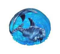 Dolphins,Shower Cap Nightcap Double Layer Waterproof Elastic Bath Cap Reusable Hair Cap