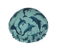 Dolphins Shower Cap Waterproof Reusable Double Elastic Daily Bath L
