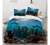 Dolphins super king duvet set, Corals duvet cover, The Underwater World Soft Bed Microfiber duvets sets, Children's Room 220 x 260 cm Duvet Cover with Pillow Case