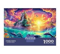 Dolphins Swim Around Tropical Isle 1000-Piece Jigsaw Puzzle Playful Dolphin Classic Educational Game for Family Puzzle Time 70x50cm/1000pcs