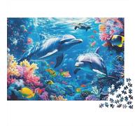 Dolphins Swimming 1000 Piece Jigsaw Puzzle for Adults Dolphins Swimming in Vibrant Coral Reef Challenging Premium Thick Sturdy Vibrant Stress Relief 52x38cm/1000pcs