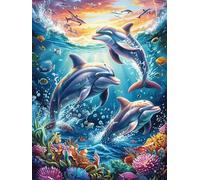 Dolphins Swimming in The Ocean 1000 Pieces Set Classic Jigsaw Puzzle Science Fiction Magical Dream Teen Fans 14-18 Yrs Brain Training Logic Skill Leisure Adventure Valentines Recycled Cardboard 1000