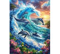 Dolphins Swimming in The Ocean Waves 500 Piece Jigsaw Puzzle for Adults Science Fiction Magical Dream Snow Day Activity Indoor Fun No Dust Pieces Great Gift for Neighbors 500 PCS