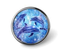 Dolphins Swimming Shine Round Brooch Pins Lapel Tie Badge Metal Memorial Button Pin Kit for Hat Shirt Clothing Bags Decor