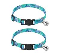 Dolphins Turquoise Aqua Collar with Bell for Dog Puppy 2 Pack Pet Collar Adjustable 10.6 to 17.1 Inches