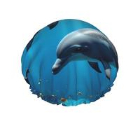 Dolphins Under Sea Waterproof Reusable Shower Cap For Women - Elastic Hair Cover For Bath, Spa, Travel & Daily Use