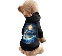 Dolphins Under The Moon Moonlight Casual Pet Hoodie Clothes for Dog Cat Coat Outfit with Hat