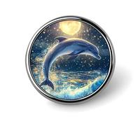 Dolphins Under The Moon Moonlight Small Round Button Badge Lapel Pins Badge for Bag 1" Shirt Accessories