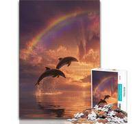 Dolphins Under The Rainbow 1000 Pieces Jigsaw Puzzles for Adults And Teens,Staycation Kill Time Every Piece Is Unique - Challenging Family Fun Game 50x75cm
