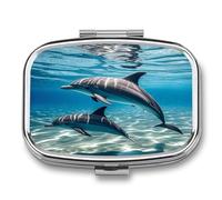 Dolphins Underwater Pill Case Travel Portable Pocket Pill Box 2 Compartment Medicine Case Large Capacity Daily Pill Cases Vitamin Organizer Medicine Organizer Small Pill Box