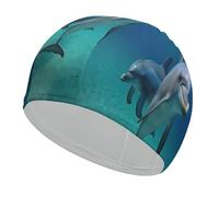 Dolphins Underwater Swim Cap Comfortable Shower Caps for Drag Reduction and Hair Protection Durable Soft Elastic Bathing Cap Keep Hairstyle Unchanged for Women and Men
