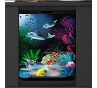 Dolphins Underwater World Fish Dishwasher Magnetic Cover Kitchen Decor Cute Dolphin Front Dishwasher Refrigerator Magnetic Cover Sticker Appliance Decorative Cover 23 x 26 Inches
