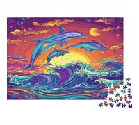 Dolphins, Waves Puzzle 1000pcs (75x50cm) Erwachsene Magnificent Sunset Puzzle,Home Decor