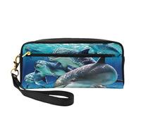 Dolphins Women Cosmetic Bag Travel with Two Pockets for Daily Beauty Essentials Accessories Organizer