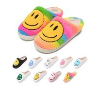 dolphinslides Slippers Women Men with Memory Foam Non-Slip Winter Soft Plush Comfortable Warm Happy Face Trendy Slippers for Indoor / Outdoor Use, rainbow, 40/41.5 EU