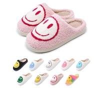 dolphinslides Slippers Women Men with Memory Foam Non-Slip Winter Soft Plush Comfortable Warm Happy Face Trendy Slippers for Indoor / Outdoor Use, pink white, 35.5/37 EU