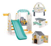 Dolu 4-in-1 Playground with Playhouse, Large Activity Table & Picnic Table 4-Piece Bundle - Grey (2+ Years)