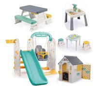 Dolu 4-in-1 Playground with Playhouse,Table & Chairs,Activity & Picnic Table 5-Piece Bundle - Grey (2+ Years)