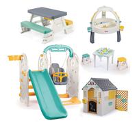 Dolu 4-in-1 Playground with Playhouse,Table & Chairs,Activity Table & Picnic Table 5-Piece Bundle - Grey (2+ Years)