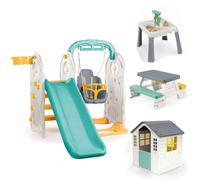 Dolu 4-in-1 Playground with Playhouse, Water & Sand Activity Table & Picnic Table 4-Piece Bundle - Grey (2+ Years)