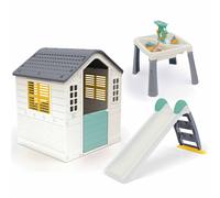 Dolu Playhouse with 2-in-1 Water Slide & 3-in-1 Water & Sand Activity Table 3-Piece Bundle - Green (2+ Years)