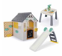 Dolu Playhouse with Fence, 2-in-1 Water Slide, 3-in-1 Water & Sand Activity Table 3-Piece Bundle - Green (2+ Years)