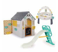 Dolu Playhouse with Play Fence, Big Splash Water Slide & 2-in-1 Water & Sand Activity Table - White