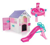 Dolu Playhouse with Play Fence, Big Splash Water Slide & 3-in-1 Water & Sand Activity Table - Pink