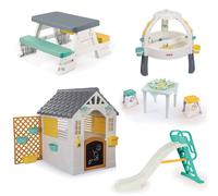 Dolu Playhouse with Table Chairs, Large Water Slide, Activity & Picnic Table 5-Piece Bundle - Grey (2+ Years)