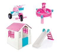 Dolu Playhouse with Water Slide, Large Water & Sand Activity Table & Trike 4-Piece Bundle - Pink (2+ Years)