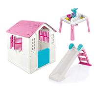 Dolu Playhouse with Water Slide, Water & Sand Activity Table & My First Trike 4-Piece Bundle - Pink (2+ Years)