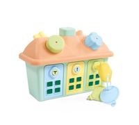DOLU Shape Sorter Happy House - Kids PlayHouse with Lockable Doors and Keys, Baby Activity Toy Shape Sorter For Children From 12 Months, 5 Shapes