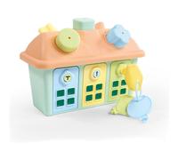 DOLU - Shape Sorter Happy House - Kids PlayHouse with Lockable Doors and Keys, Baby Activity Toy Shape Sorter For Children From 12 Months, 5 Shapes