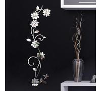 Dolvitrny 3D Acrylic Flower Sticker, Rattan Wall Decal for Living Room, Mirror Finish Door Decoration, DIY Wall Art for Bedroom, Modern Home Decor Sticker(Silver)