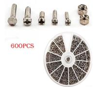 Dolvitrny 600 Pcs Screw Set, Nickel Plated Fasteners Kit, Assorted Small Screws and Nuts M1 M1.2 M1.4 M1.6 for Glasses Watches Electronic Device Repair(600x)