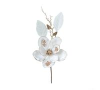 Dolvitrny Artificial Christmas Magnolia Flower Decoration with Sequins, Cloth Petals with Sequins, Elegant Faux Bloom 48x22cm, Holiday Table Centrepiece (white)