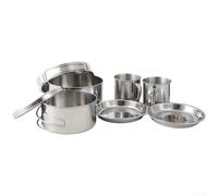 Dolvitrny Camping Cookware Set Stainless Steel, Portable Outdoor Cooking Kit with Pots Cups Bowls for 5-6 People, Lightweight 410 Grade Metal for Hiking Picnic
