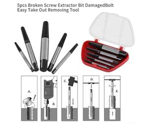 Dolvitrny Chrome Vanadium Screw Extractor Set, 5-Piece Left-Handed Spiral for Easy-Out Drill Bits for Broken, Stripped or Rusted Bolts and Fasteners, 4-18 mm