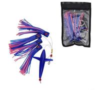 Dolvitrny Feather Rig Trolling Lure for Tuna - Squid For Daisy Chain Bait with Luminous Night Fishing Effect, Metal and Plastic Big Game Saltwater Fishing Lure Set(For C4)