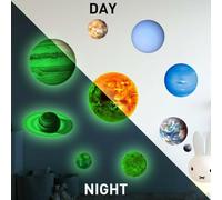 Dolvitrny Glown-in-the-Dark Solar System Planet Wall Decal Set - 10-Piece Removable PVC Astronomy Mural for Kids Room, Educational Space Decor