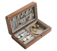 Dolvitrny Vintage Solid Wood Jewelry Box - Walnut For Ring Storage & Display Box with Flannel Lining, Travel Organizer for Watches, Necklaces, Earrings - Retro(Walnut-Gray)