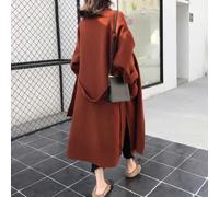 Dolvitrny Women's Double Sided Wool Blend Coat Long Over Knee Lapel Collar | Belted Trench Outerwear Classic Casual Winter Jacket for Office Daily Vacation Holiday Beige Yellow Red Green Grey