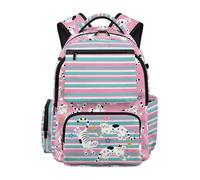 Dolyues 1st Grade Backpack for Elementary Girl Ages 6-8 Cat Stripe Print Kawaii School Book Bags for Kids Large Capacity Lightweight Travel Backpacks