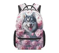 Dolyues 1st Grade Kawaii Backpack for Elementary Girl Ages 6-8 Husky Flower School Book Bags for Kids with Multi Pockets Large Capacity Travel Backpacks