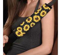 Dolyues 2 Pack Sunflower Theme Car Seat Belt Pads Cover for Women, Black Background Plumeria Seatbelt Pads Cushion Protector, Soft Comfort Seat Belt Shoulder Strap Covers
