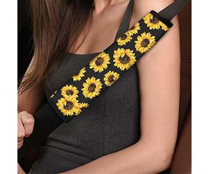 Dolyues 2 Pack Sunflower Theme Car Seat Belt Pads Cover for Women, Black Background Plumeria Seatbelt Pads Cushion Protector, Soft Comfort Seat Belt Shoulder Strap Covers