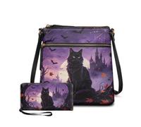 Dolyues 2 Piece Black Cat Castle Womens Leather Purse and Wallet Set